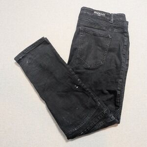 BALMAIN PARIS Men's Black Distressed Biker Jeans 40x34 Made in Italy Denim Flaws